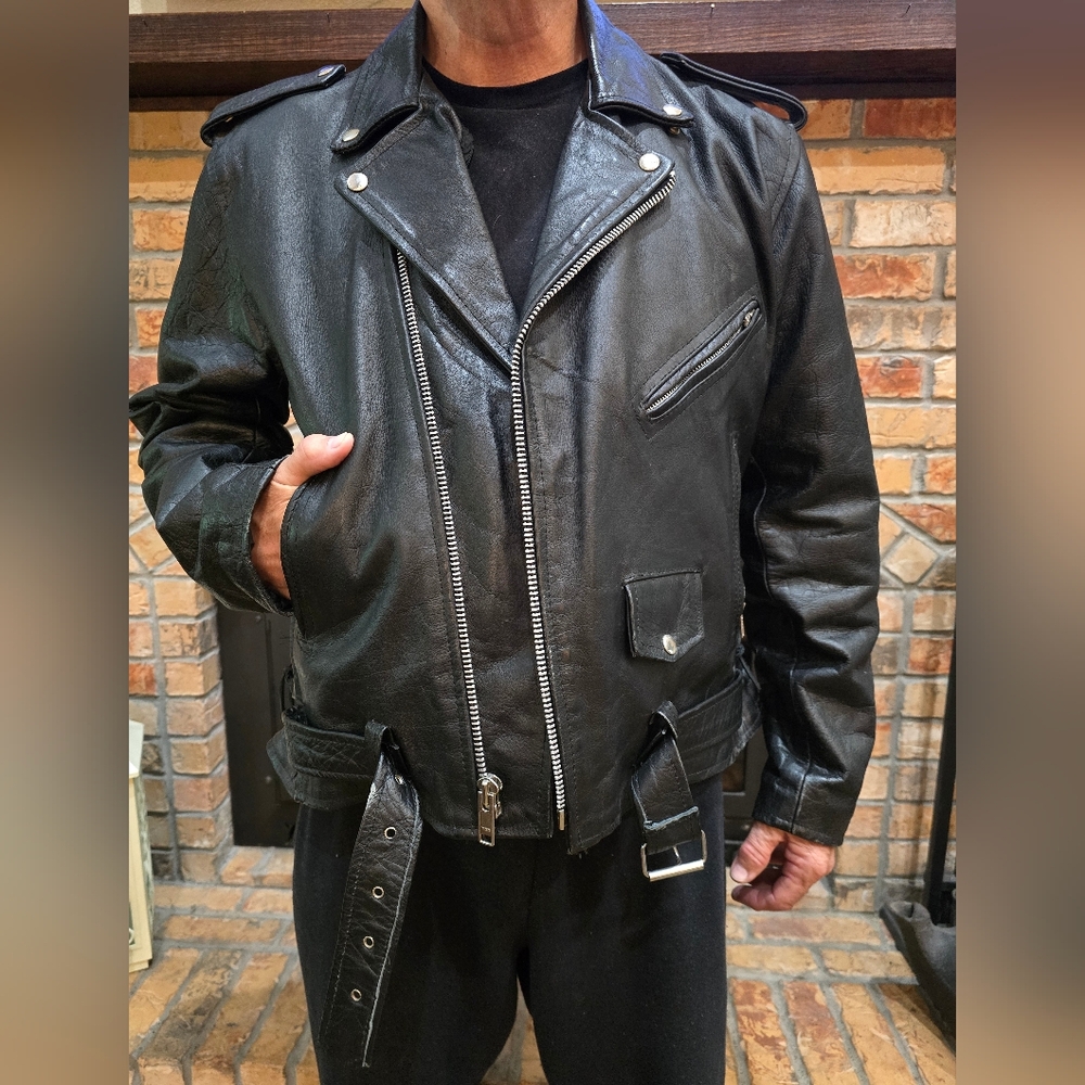 Leather Biker Jacket with Lace-up Sides and Belted Waist